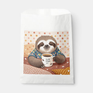 Cartoon sloth with exaggerated sleepy eyes favour bag