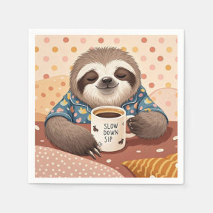 Cartoon sloth with exaggerated sleepy eyes napkin