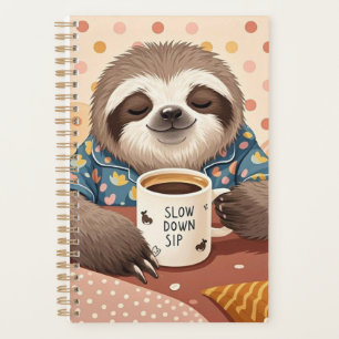 Cartoon sloth with exaggerated sleepy eyes planner
