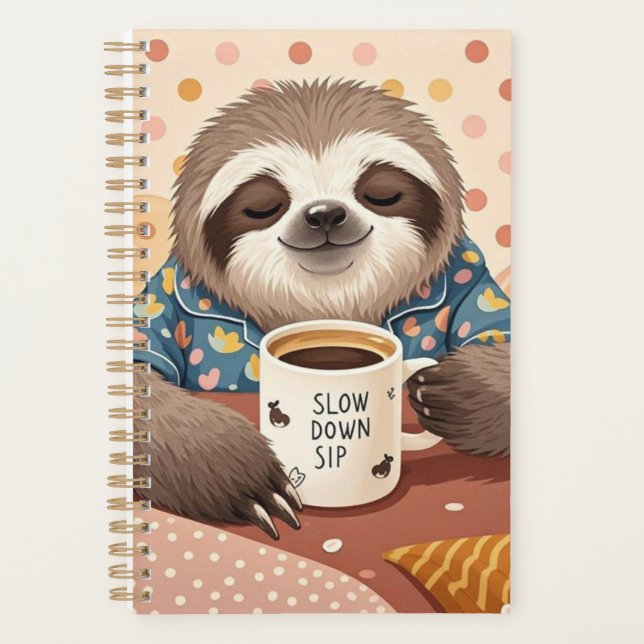 Cartoon sloth with exaggerated sleepy eyes  planner (Front)
