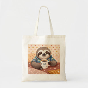 Cartoon sloth with exaggerated sleepy eyes tote bag