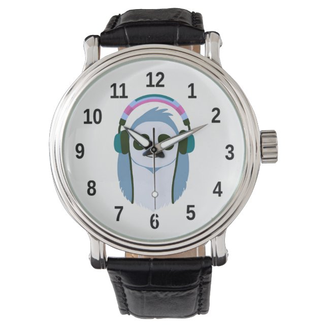 Cartoon sloth with headphones watch (Front)