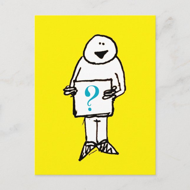 Cartoon Smiling Guy Sign Question Mark  Postcard (Front)