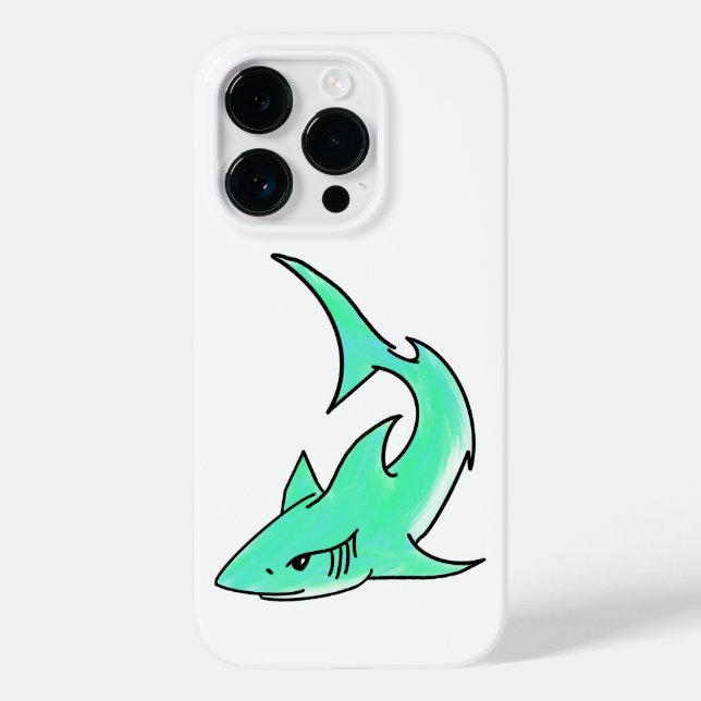 cartoon smiling shark mint blue green ocean animal Case-Mate iPhone case (Back)