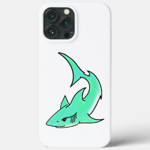cartoon smiling shark mint blue green ocean animal iPhone 13 pro max case