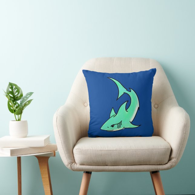 cartoon smiling shark mint blue green ocean animal cushion (Chair)