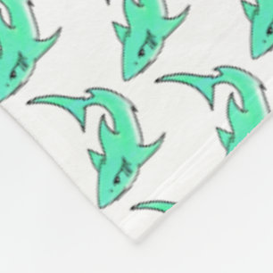 cartoon smiling shark mint blue green ocean animal fleece blanket