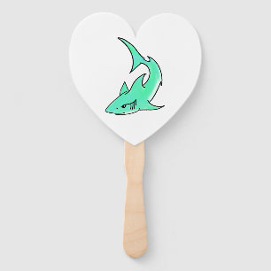 cartoon smiling shark mint blue green ocean animal hand fan