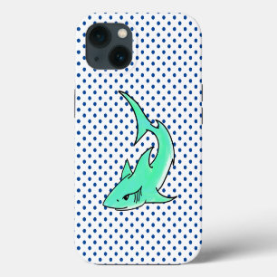 cartoon smiling shark mint blue green ocean animal iPhone 13 case