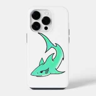 cartoon smiling shark mint blue green ocean animal iPhone 14 pro case