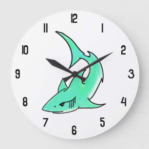 cartoon smiling shark mint blue green ocean animal large clock