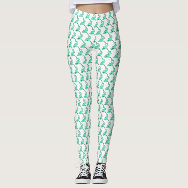 cartoon smiling shark mint blue green ocean animal leggings (Front)