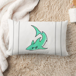 cartoon smiling shark mint blue green ocean animal lumbar cushion