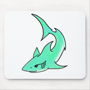 cartoon smiling shark mint blue green ocean animal mouse pad