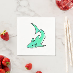 cartoon smiling shark mint blue green ocean animal napkin