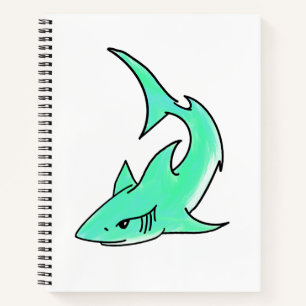 cartoon smiling shark mint blue green ocean animal notebook