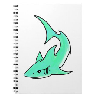 cartoon smiling shark mint blue green ocean animal notebook