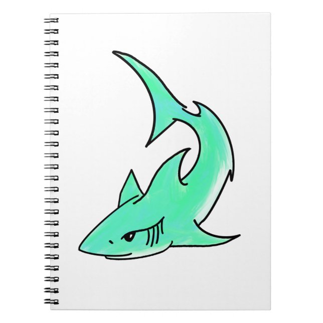 cartoon smiling shark mint blue green ocean animal notebook (Front)