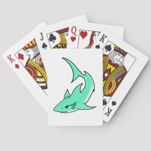 cartoon smiling shark mint blue green ocean animal playing cards