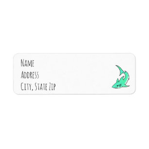 cartoon smiling shark mint blue green ocean animal return address label