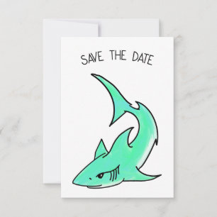 cartoon smiling shark mint blue green ocean animal save the date