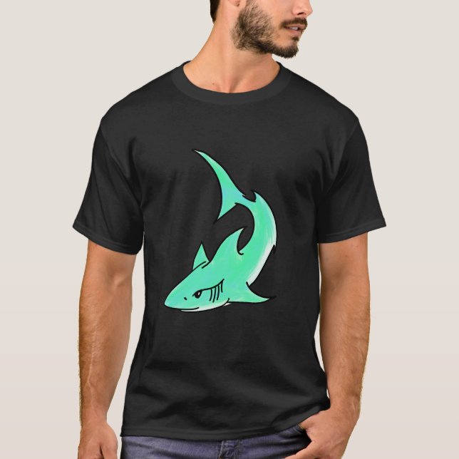cartoon smiling shark mint blue green ocean animal T-Shirt (Front)