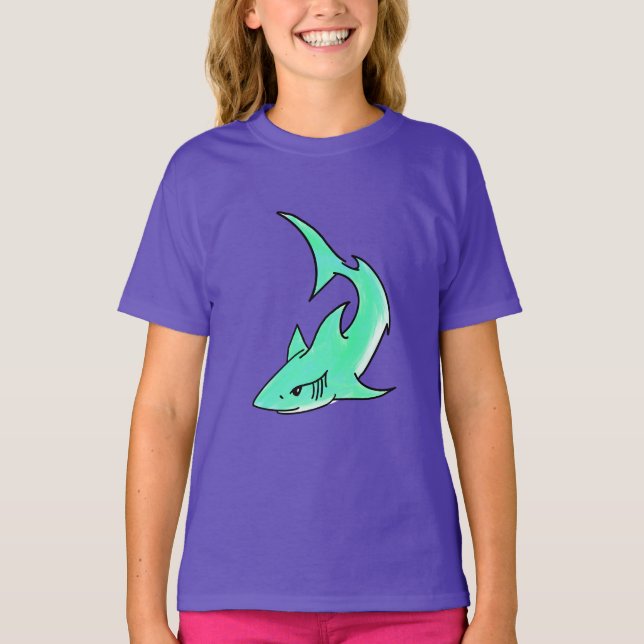 cartoon smiling shark mint blue green ocean animal T-Shirt (Front)