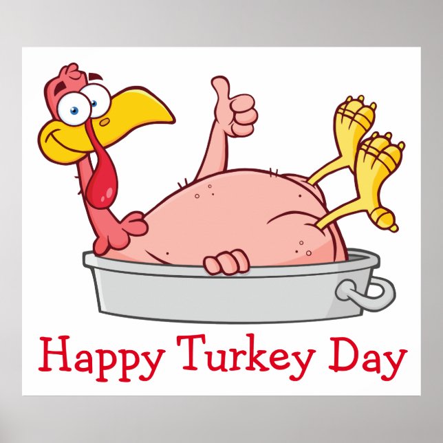 cartoon smiling turkey in pan poster (Front)