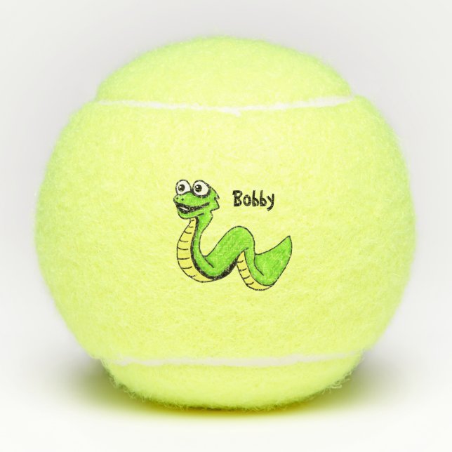 Cartoon Snake Big Smile Bright Green Yellow Tennis Balls (Front)