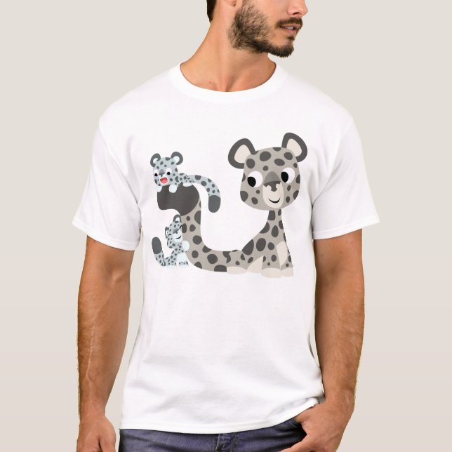 Cartoon Snow Leopard and Cubs Children T-shirt (Front)