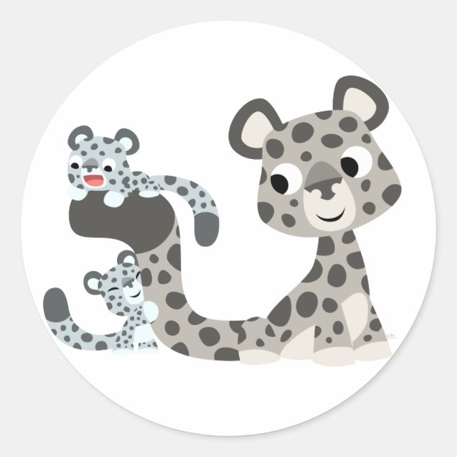 Cartoon Snow Leopard and Cubs Sticker (Front)