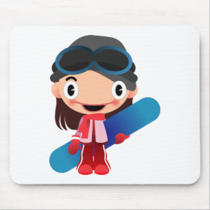 Cartoon Snowboarder Girl Mouse Pad