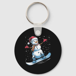 Cartoon Snowboarding Snowman With Santa Hat Christ Key Ring