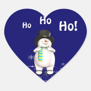 Cartoon Snowman Christmas Heart Sticker