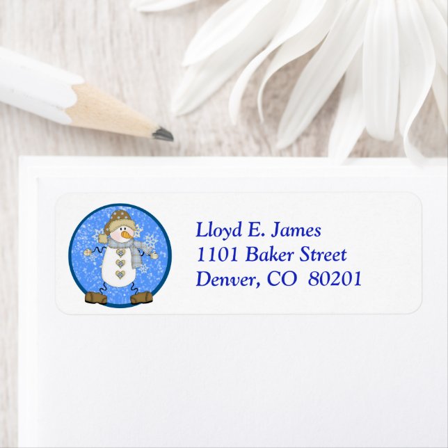 Cartoon Snowman Christmas Return Address Label (Insitu)