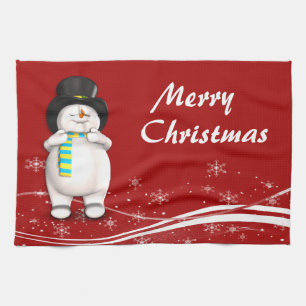 Cartoon Snowman Christmas Tea Towel