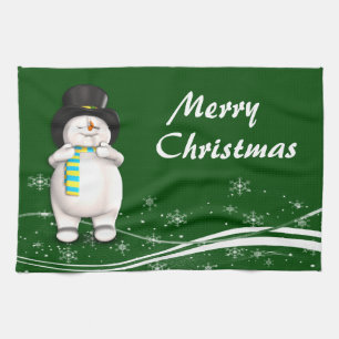 Cartoon Snowman Christmas Tea Towel