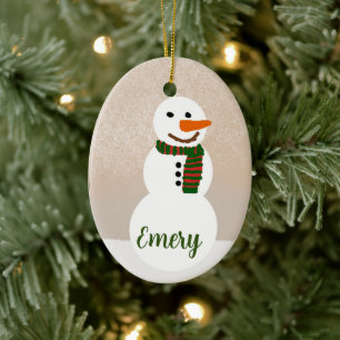 Cartoon Snowman (Customisable Name) Ceramic Ornament