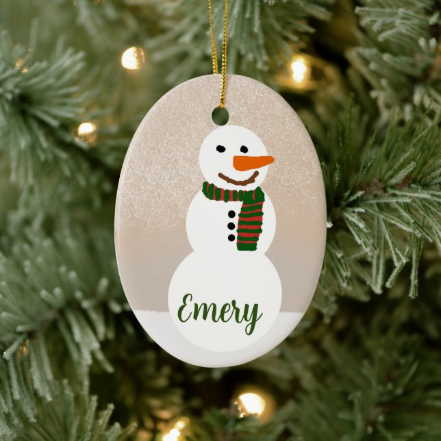 Cartoon Snowman (Customisable Name) Ceramic Ornament (Tree)