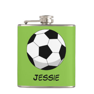 Cartoon Soccer Ball   Add Your Name   Hip Flask