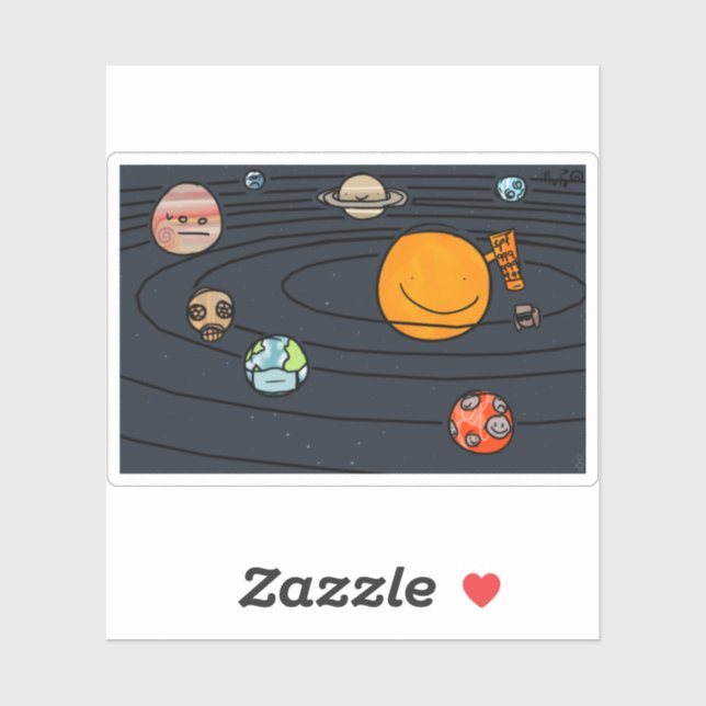 Cartoon Solar System Matte 3" x 3" Sticker (Sheet)