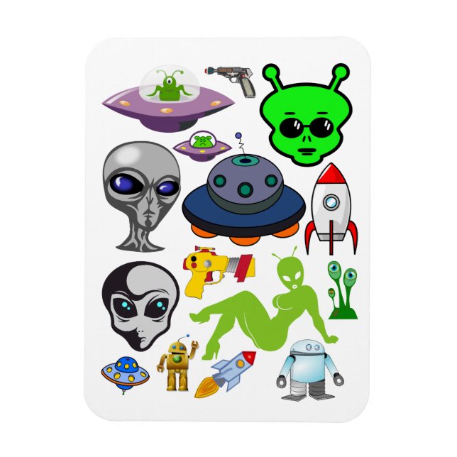 Cartoon Space Aliens Greys UFO Art Collage sheet  Magnet (Vertical)