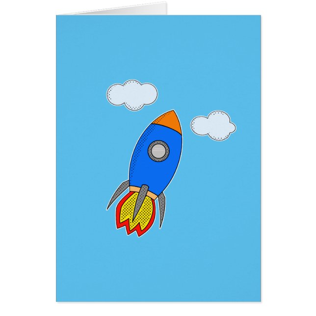 Cartoon Space Rocket In Blue Sky (Front)