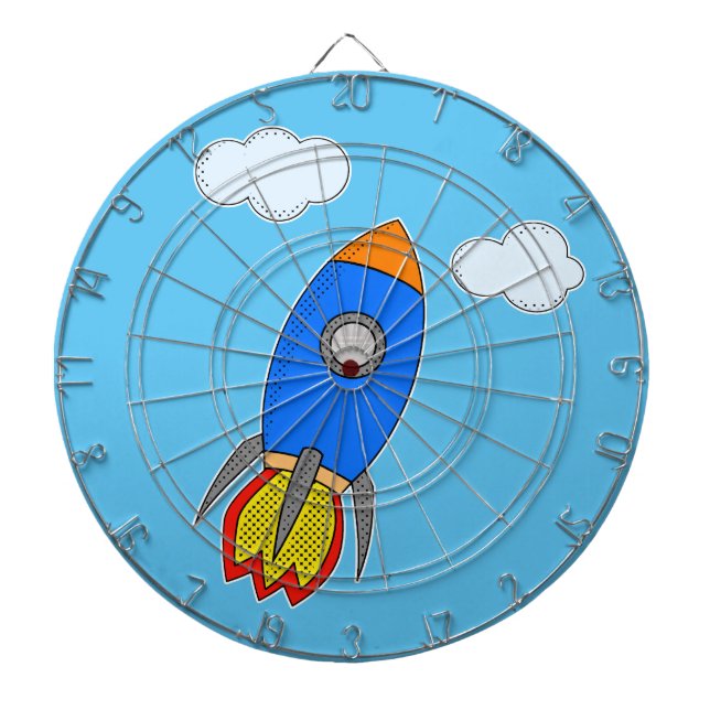 Cartoon Space Rocket In Blue Sky Dartboard (Front)
