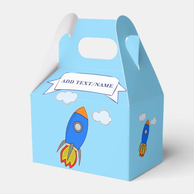 Cartoon Space Rocket In Blue Sky Favour Box (Front Side)