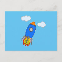 Cartoon Space Rocket In Blue Sky