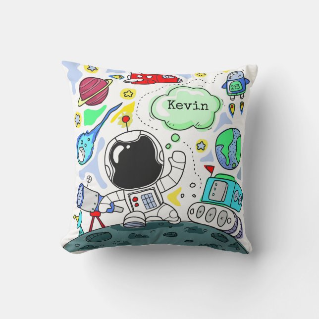 Cartoon Space Theme Throw Pillow (Front)