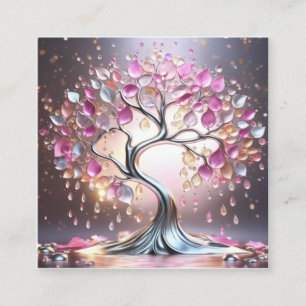 Cartoon splash art, silver tree, with transparent square business card