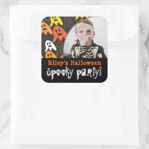 Cartoon Spooky Ghosts Kid's Halloween Party Photo Square Sticker