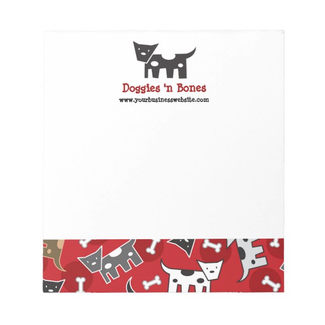 Cartoon Spotted Doggies & Bones Cute Fun Puppy Dog Notepad (Front)